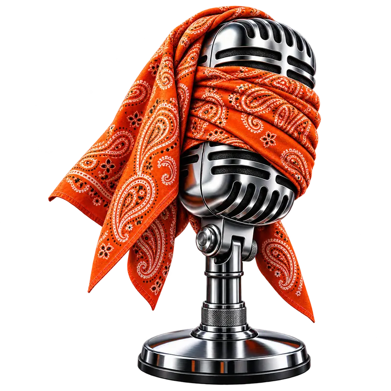 Microphone with orange bandana